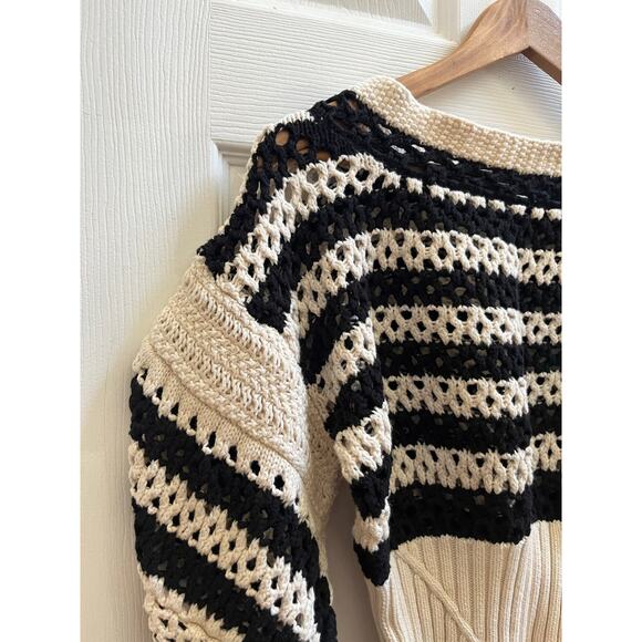 Zara Limited Edition Openwork Chunky Knit Striped Boho Chic Crop Sweater Medium - Picture 7 of 13